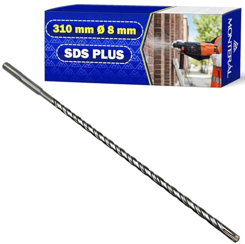 Broca Hormigon SDS Plus Ø8x310 mm Acero y Carburo Tungsteno | Broca para Hormigon se Puede Usar para Ladrillo Paredes Piedra Hormigón Armado - MONTERAL