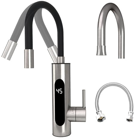 HOGART Elektrische Wasserhahn mit Durchlauferhitzer 230v für Küche, Garten, Bad, Wohnwagen, Camping, 2 Aufsätze, Smart Heater, Armatur mit Sofortiger Warmwasserbereiter, Warmwasserhahn, Wasserboiler