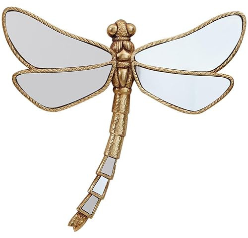 Goldene Libellen-Spiegel-Wanddekoration, goldfarben, handgefertigte Libellen-Wanddekoration, kreativer Schmetterlingsspiegel, Glas-Wanddekoration, perfekt für viktorianische und europäische