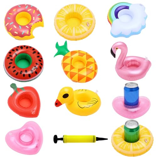 TENGWA Getränkehalter Pool 10 Stück Aufblasbares Flaschenhalter Ø 14cm Beachparty Aufblasbar Getränkehalter mit 1 Bringen Sie Eine Luftpumpe Schwimmend für Sommer Beachparty Pool Hawaii Party