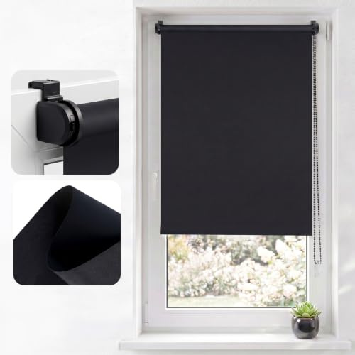 SALCAR Thermorollo ohne Bohren Klemmfix - Verdunkelungsrollo für Fenster & Tür, Seitenzugrollo mit 18mm Alurohr & Thermo-Beschichtung, Sonnenschutz Hitzeschutz Sichtschutz, Schwarz, B 100 x H 160 cm