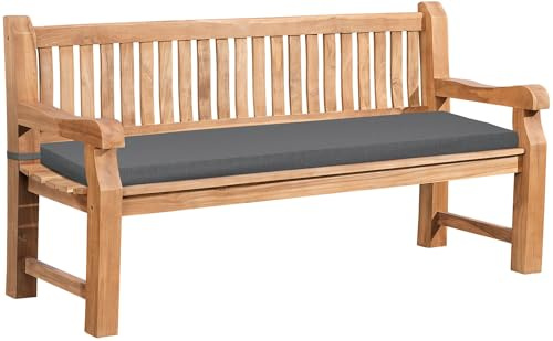 DELUKE Gartenbank Teakbank DABEL Holz Dunkelgrau 180x61x93 cm | Holzbank 180 cm Mit Sitzkissen Gartenbank Sitzbank Mit Lehne Wetterfest Bank Garten