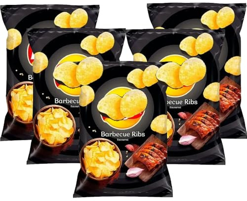 Barbecue Ribs Flavoured Potatoe Chips Bag 130g - Pack of 5 - Each bite is Bursting with a Smoky BBQ - LYS