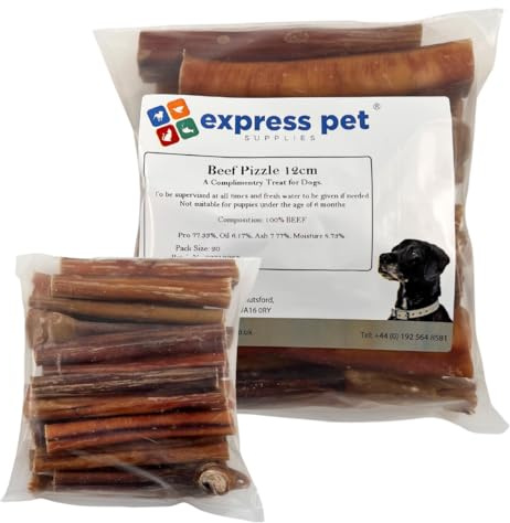 Express Pet Supplies Thick Bulls PIZZLES Bully Sticks Dog Treat 20x12cm | Hypoallergenic, High Protein, Low Fat, Grain and Gluten Free