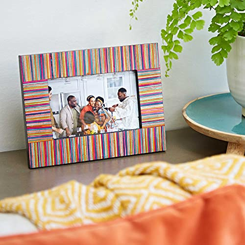 Paper High Striped Mango Wood Photo Frame | Sustainable Wooden Picture Frame | Hand Carved Multicoloured Frames | Fair Trade and Handmade Gifts for Men and Women (Fits a 6 x 4 Inch Photo)