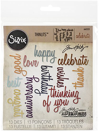Thinlits Stanzschablonen-Set, 13 Stück, Motiv: Schriftzug Celebration Words von Tim Holt