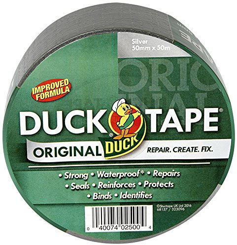 Duck Tape Original hochfestes, wasserbeständiges Gaffer-Tape/Panzerband/Reparaturband, verbesserte Formel, 50 mm x 50 m, Silber