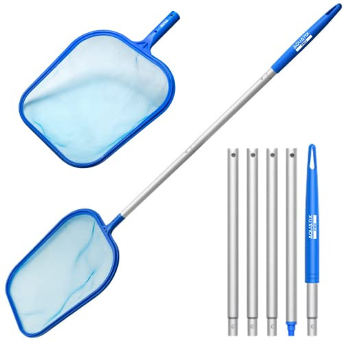 Aquatix Pro Écumoire de Piscine de 1,5 m de Long, 5 Sections avec poignée à Crochet, pour Spa, Jacuzzi, étang, Piscine, Sac en Maille Fine, écumoire Manuelle pour piscines Hors et creusées, élimine