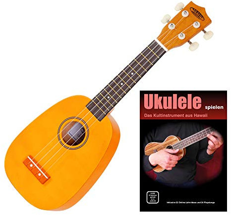 Classic Cantabile US-100P NAT Sopran-Ukulele Pineapple Set (originelle Sopran-Ukulele im Ananas-Design, 13 Bünden & Nylonsaiten, im Set inkl. Ukulelenschule mit Playalongs & Online-Trainingsvideos)