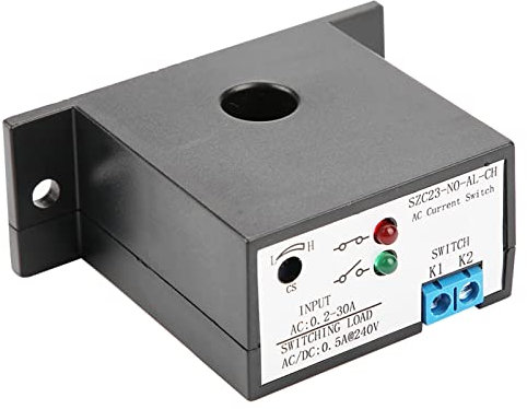 Walfront Strommessschalter, Normalerweise offener Stromsensor Steuerschalter, AC 0,2-30A Einstellbare Wechselstromüberwachung Strommessrelais, SZC23-NO-AL-CH, IP30-wasserdicht