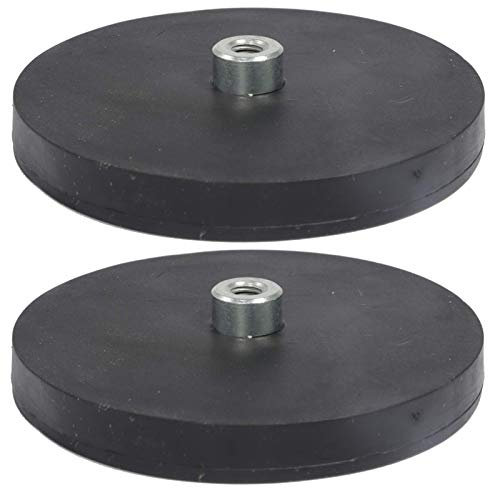 2 Stück Neodym Magnete Gummiert D 66mm Mit M5 Gewindebuchse 22 KG Zugkraft Flachgreifer Magnet Scheibe Topfmagnet Gummi Runde Magnete mit Gewinde für Schrauben Öse oder Haken