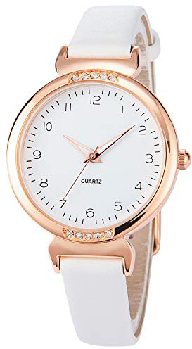 NUOVO Women Watch Crystal Accented Leather Strap Watch Fashion Design Elegant for Ladies Women’s Business Wrist