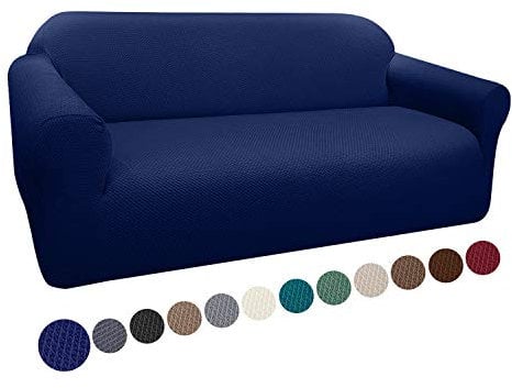 Granbest Thick Sofa Covers 3 Seater Stylish Pattern Stretch Couch Covers Non-Slip Sofa Slipcover with Elastic Bottom for Living Room Dog Pet Furniture Protector (3 Seater, Navy Blue)
