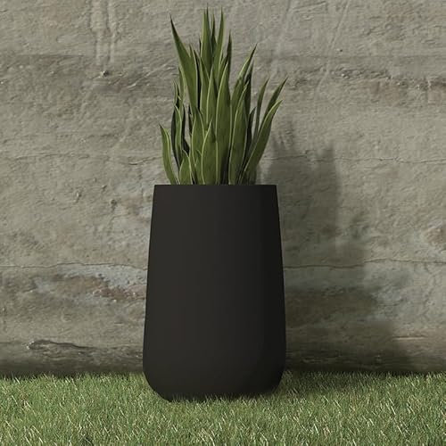 MOOVERE Pot de Fleurs en Couleur Opaque Moderne, en polyéthyléne, léger, résistant, pour Plante et Fleur (Hight, Noir)