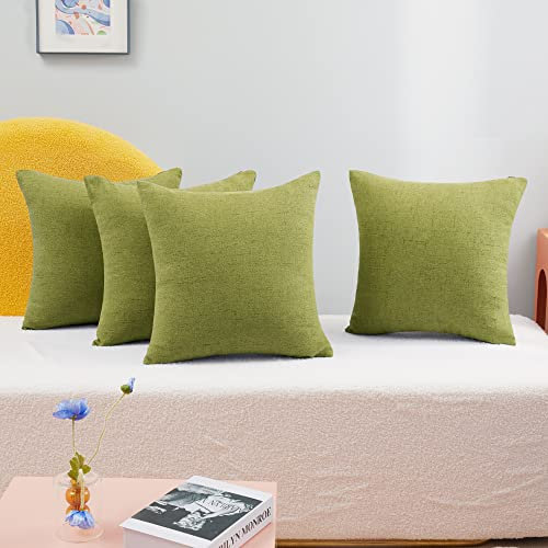Deconovo Set mit 4 Kissenbezügen für Sofa, Gartenmöbel, Leinen, weich, dekorativ, für Schlafzimmer, Grasgrün, 50 x 50 cm