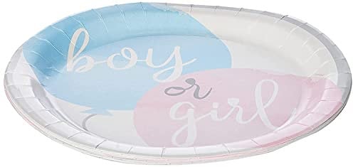 Premium Gender Reveal Party Round Dinner Plates (22cm) - Stunning Pink & Blue Design - Ultimate Party Essential for Baby Showers & Celebrations - 8ct