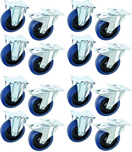 4 Satz 125 mm BLUE WHEELS Lenkrollen mit Bremse/Feststellbremse + Bockrollen Transportrollen Schwerlastrollen 165 kg/Rad Blau - INDUSTRIEQALITÄT ECO (4 Satz Brems/Bock)