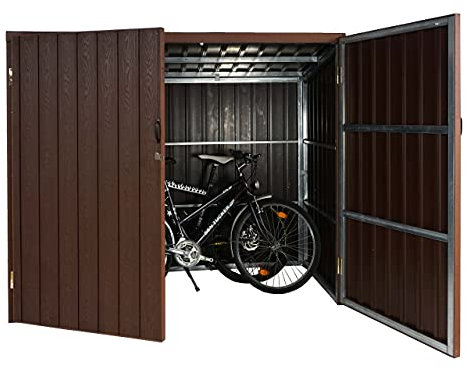 Mendler WPC-Fahrradgarage HWC-J29, Geräteschuppen Fahrradbox, Metall Holzoptik abschließbar - 2 Räder 172x213x112cm braun