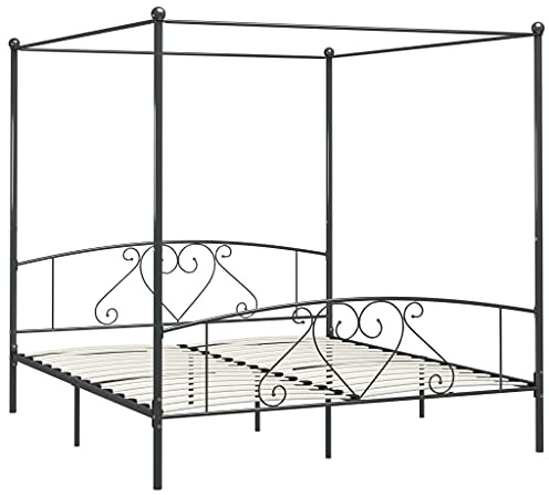 vidaXL Himmelbett Bett Bettgestell Doppelbett Metallbett Bettrahmen Lattenrost Schlafzimmerbett Schlafzimmermöbel Ehebett Grau 180x200cm