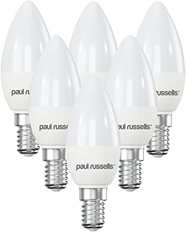 paul russells LED Light Small Edison Screw E14, 60watt Equivalent, 6.5W 806LM LED Bulbs, 2700K Bright Warm White, Frosted C35 SES Candle Energy Saving Non-Dimmable Chandelier Lightbulbs, 6 Pack