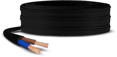 Primes DIY 2 Core Round Black Flex Flexible Cable, stranded electrical copper wire, Insulated Flexible PVC Wire, Stranded Wire High Temperature Resistance, 3182Y BASEC Approved 1.5mm(20 Meter)