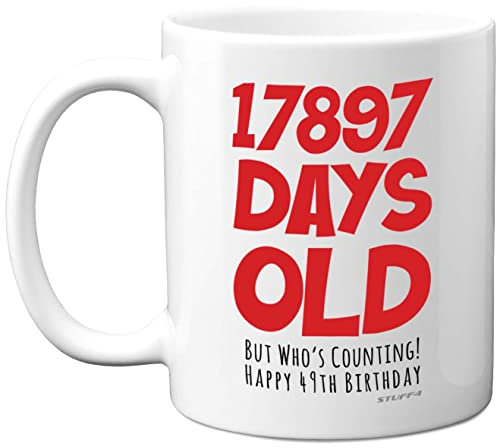 49th Birthday Mug Gift for Men Women Him Her - 17897 Days Old - Funny Adult Forty-Nine Forty-Ninth Happy Birthday Present for Brother Dad Mum Uncle Auntie, 11oz Ceramic Dishwasher Safe Coffee Mugs
