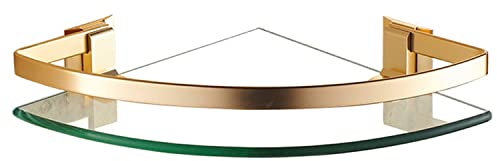 YHPD Wandmontiertes Aluminiumrahmen-Eckregal Aus Glas, Badezimmerregale, Geeignet Für Badezimmer Und Küche, Balkon, Hängender Organizer, 1 Ebene (Color : Gold)