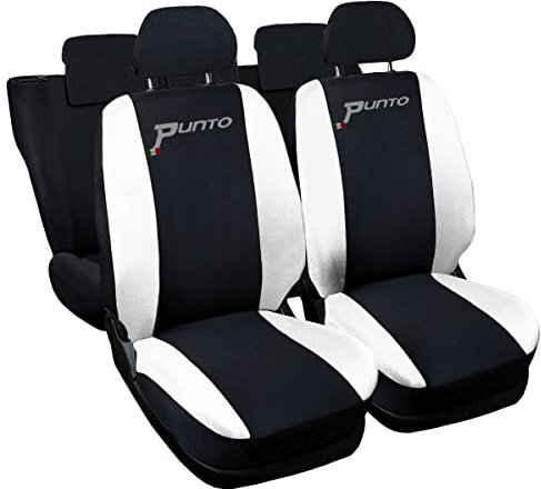 Auto Accessori Lupex | Coprisedili auto compatibili con Grande Punto (2005-2018) con schienale posteriore unito, Nero Bianco, Made In Italy, Protezione Sedili Anteriori e Posteriori