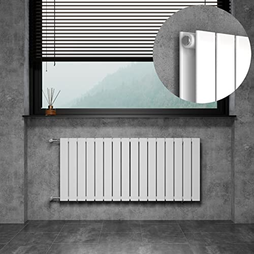 WITEN&NOCK Badheizkörper 55x120cm mit Seitenanschluss Weiß Doppellagig | Design Heizkörper Nabenabstand 500 mm, 195Watt Horizontal, Wandheizkörper für Badezimmer und Wohnzimmer,einfacher Austausch