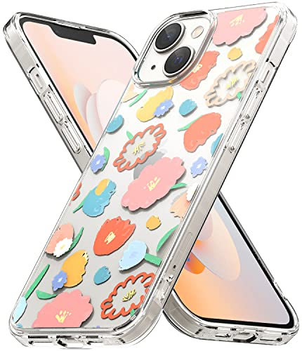 Ringke Fusion Design Compatible with iPhone 14 Case, Transparent 3D Print Design Hard Back with Shockproof Clear Bumper Cover - Floral