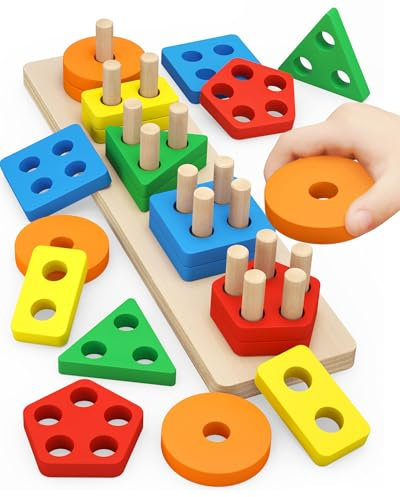 Joozmui Steckpuzzle Holz, Holzspielzeug Montessori Spielzeug ab 1 2 Jahr Motorikspielzeug ab 1 Jahr Baby 6 9 Monate Sortierspiel Kinderspielzeug