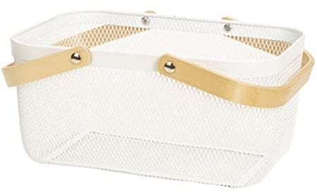 Lifestyle & More Aufbewahrungskorb mit Henkel für Kleidung Deko oder Accessoires weiß aus Stahl und Holz 37x24x18 cm