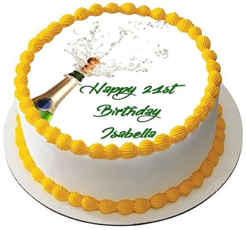 CHAMPAGNE GLASS Premium Quality Edible Large 7.5 Inch Round Icing Cake Topper - Text can be Customizable - Make your Celebrations Memorable with Our Delightful Charming Cake Toppers D1
