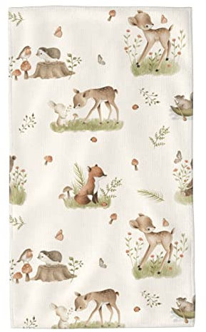 Oplp Handtücher mit Waldtieren, Hirsch, Fuchs, Igel, 2er-Set, weiches Handtuch, Gesichtshandtuch, Badezimmer, Küche, Geschirrtücher, 69,8 x 40,6 cm