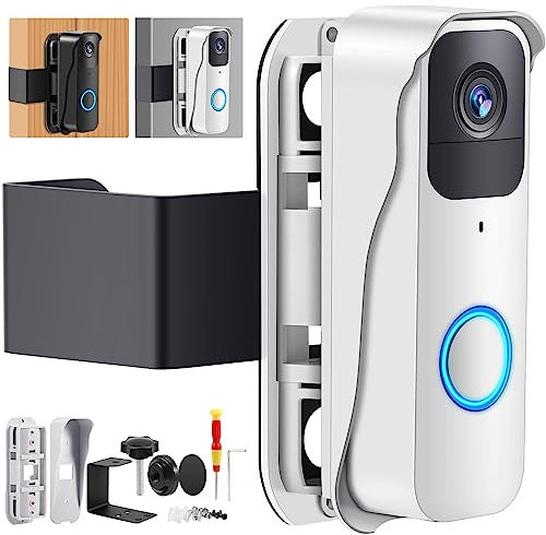 Video Doorbell Mount No-Drill Adjustable Mounting Bracket Compatible for Blink Doorbell Camera Door holder Cover, Doorbell Security System Accessories, Not Block Doorbell Sensor (White)