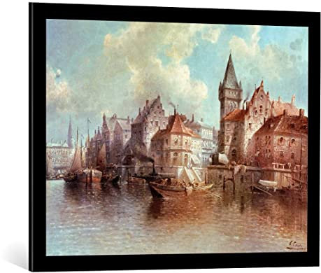 kunst für alle Bild mit Bilder-Rahmen: Karl Kauffmann Stadtansicht von Brügge - dekorativer Kunstdruck, hochwertig gerahmt, 80x60 cm, Schwarz matt