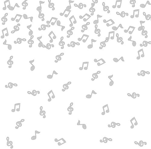 Helewilk Silberfarbenes Glitzer-Konfetti, Notenausschnitte, Konfetti, Musik-Party, Musikthema, Geburtstag, Jahrestag, Verlobung, Babyparty, Hochzeit, Karaoke-Party, Tischdekoration, Streuungen, 120