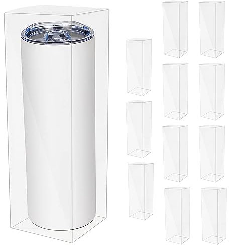 Lot de 12 boîtes cadeaux transparentes pour gobelet de sublimation de 8,3 x 8,3 x 24,8 cm avec membrane de protection pour emballage cadeau de 355 ml, 591 ml, 887 ml