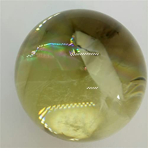 ENPAP Edelsteine ​​zur Dekoration, 1 Stück, natürliche Citrin-Kugel, gelbe Quarzkugel, mit einem Regenbogen in der Kugel, 4–5 cm Aura xingyong