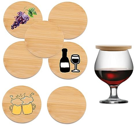 XiyaxiVici 8 Stück Weinglasabdeckungen Holz Trinkglasdeckel 8,1cm Außendurchmesser 6cm Innendurchmesser Dicke 1cm Getränkeabdeckungen DIY Graffiti Machen für Bambus Weinzubehör
