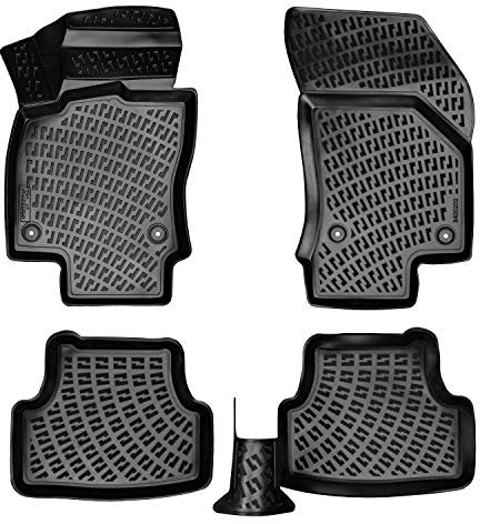 Rizline Passgenau 3D Fussmatten Auto Kompatibel mit Audi Q7 4L 2006-2015 Auto Zubehör 1. und 2. Reihe Gummimatten Autos TPE Allwetter Geruchlos rutschfest Vorne & Hinten Schwarz