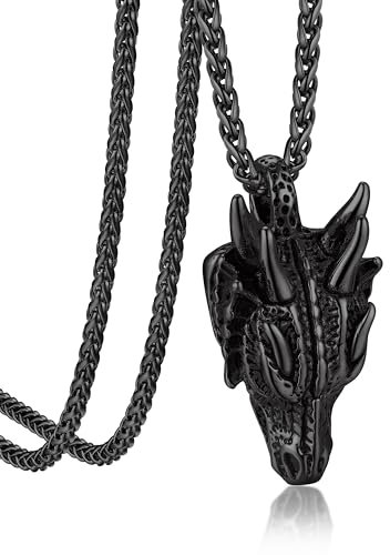 Bandmax Drachenkopf Kette Herren Schwarze Kette Edelstahl Drachen Anhänger Kette Jungs Drachen Kette Damen Halskette Drachen Schmuck