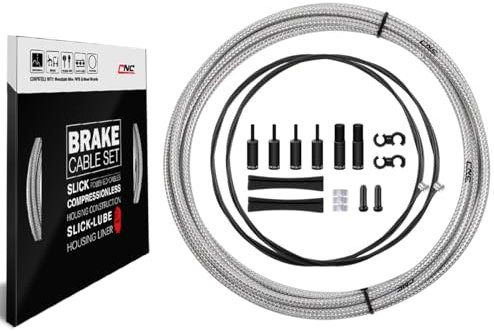 CNC Cavo Freno Bici Con Guaina Kit, Set Cavi Freni Bici Guaina Rivestito Intrecciato & Teflon Linea Interna Per MTB (Nero/Oro/Argento/Titanio argento)