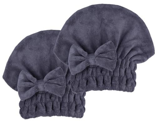 MAYOUTH Mikrofaser Turban Handtuch Set für Haar schnell trocken, 2 Stücke Kopfhandtuch Haarturban mit Schleife für Damen & Mädchen (Dunkelgrau X2)