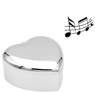 Brillibrum Design Schmuckkästchen in Herzform Musik Spieluhr Herz Silber Schmuckschatulle mit Gravur Herz Schatulle (Gravur bis 15 Zeichen)