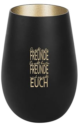 Der-Porzellan-Laden Windlicht mit Gravur Es gibt Gute Freunde Schwarz Gold | Teelichthalter aus Glas mit Spruch, Tischdeko modern