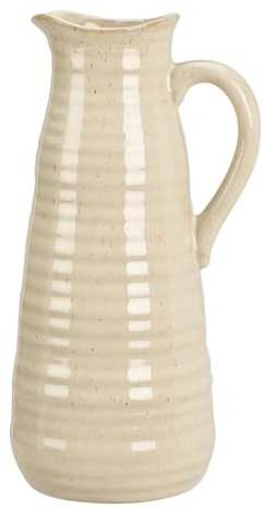 Ribbed Vase for Flowers Stoneware Flower Jug Vase with Handle Round Decorative Vintage Pitcher Vase for Flowers Single Stem Dried Papas Home Living Room Decor Gift (Tall - Off White)
