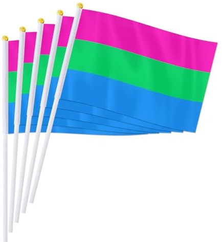 PTEROSAUR 100 Stück polysexuelle Stolz-Handflagge, LGBT polysexuelle Handflagge, winkende kleine Flagge für LGBTQ-Party-Dekoration, Geschenke, 14 x 21 cm