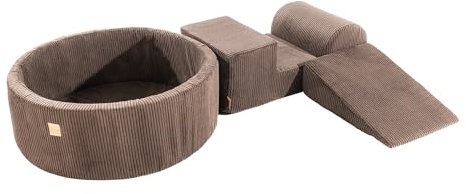 MEOWBABY Schaumstoff Bausteine Kinder mit Bällebad 90x30cm – Softbausteine Baby – Softbausteine XXL für Kinder – Baby Klettern Indoor – Schaumstoffklötze für Spiel, Cord, Braun