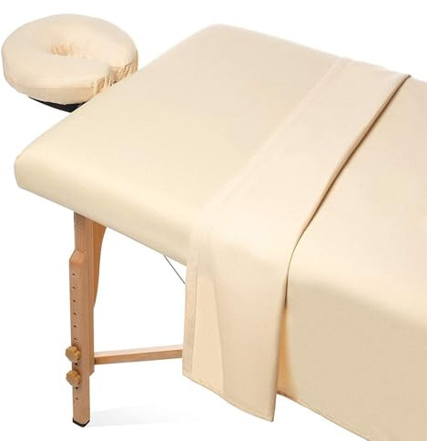 Surwin Drap Housse de Protection 3 Pièces pour Table de Massage, Housse Table Massage avec Trou Drap de Lit Massage SPA Doux Elastique Couverture de Table de Salon de Beauté (80x185cm,Beige)